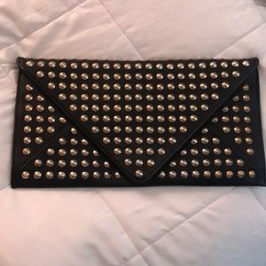 Envelope black faux leather studded clutch
